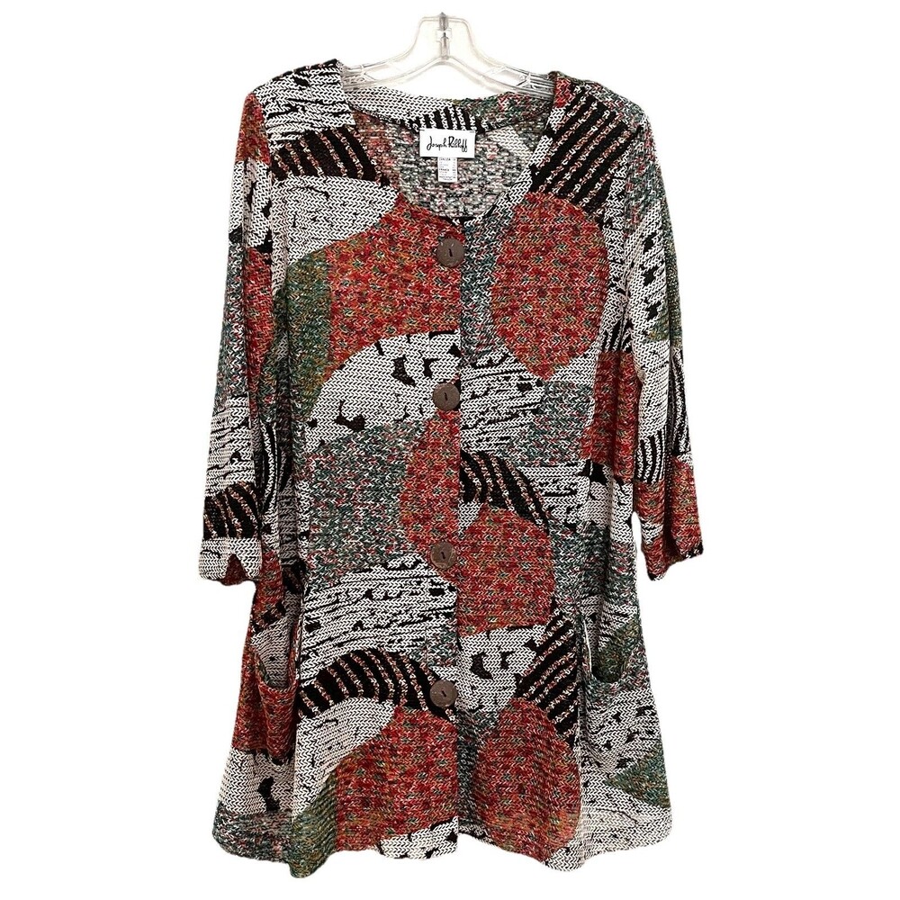 Jospeh Ribkoff Sz 14 Abstract Art-to-Wear Mesh Long Cardigan Jacket Flowy